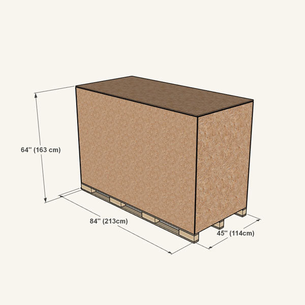 Sauna exterior dimensions diagram: 84 in W x 45 in D x 64 in H