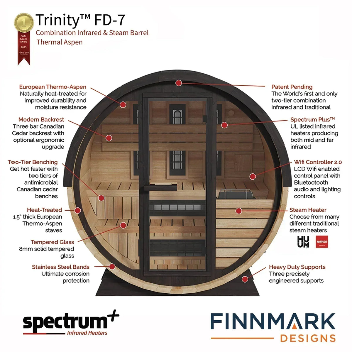 Premium Finnmark FD-7 Thermo-Aspen Wood Barrel Sauna Cabin
