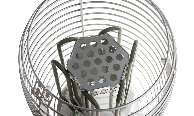 Top view of sauna heater wire guard with perforated metal plate