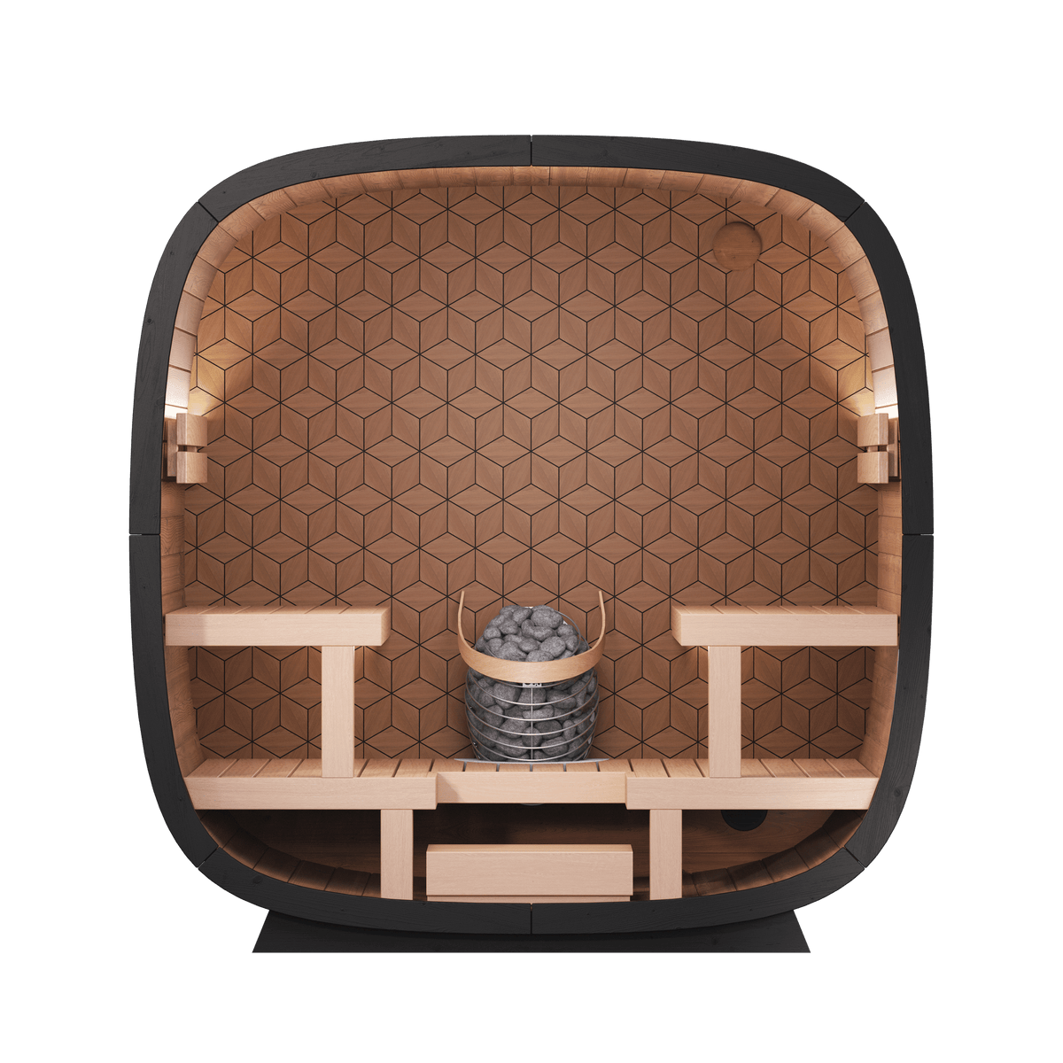 Leil Black Cube Premium 4 Person Outdoor Traditional Sauna Kit – modern minimalist backyard sauna cabin with premium wood interior and compact luxury design (LEIL-BC-4)