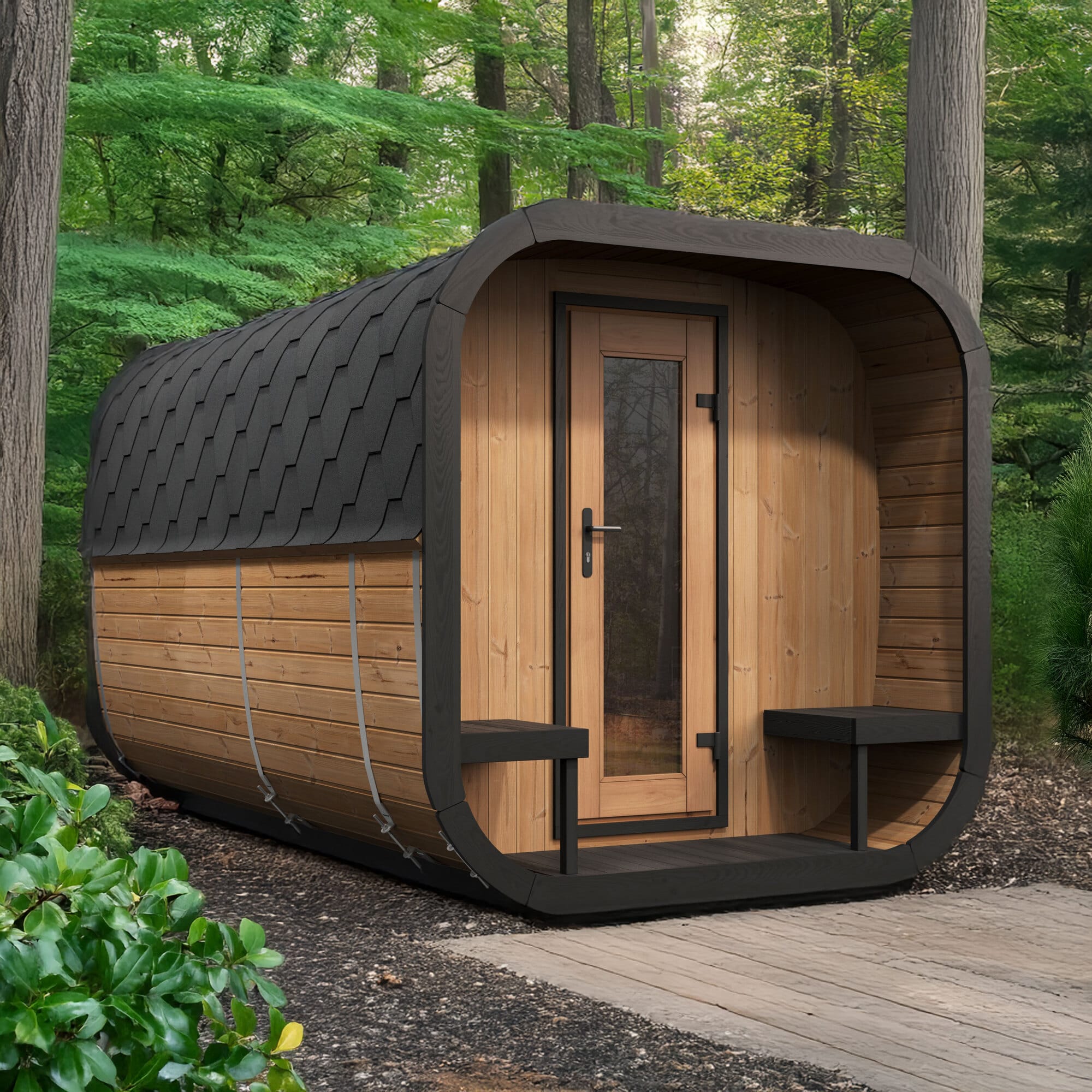 SaunaLife Model CL12GCP 8 Person Cube Series Luxury Outdoor Sauna Kit with Changeroom