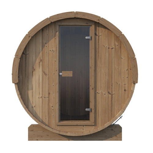 SaunaLife E8 barrel sauna from ERGO-Series outdoor collection, premium ergonomic backyard sauna with durable wood build