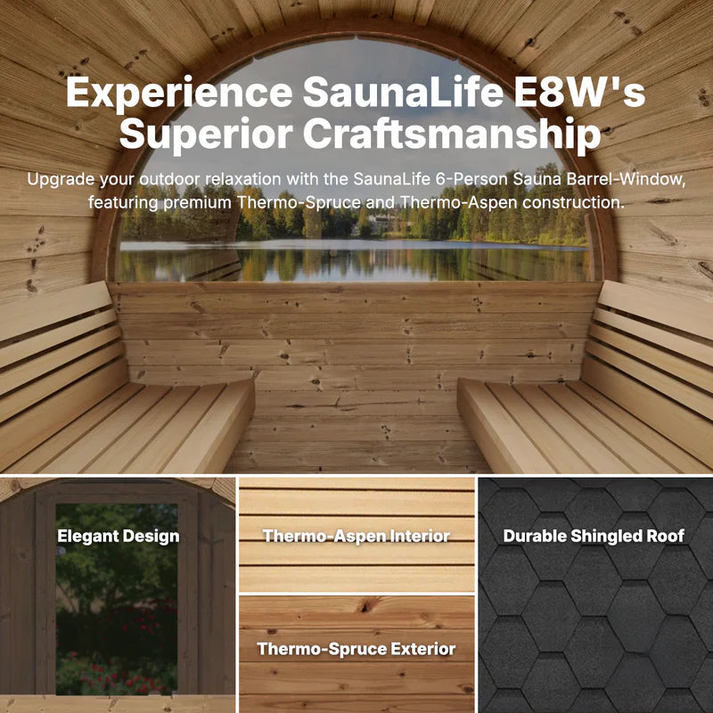 SaunaLife Model E8W 6 Person Sauna Barrel-Window