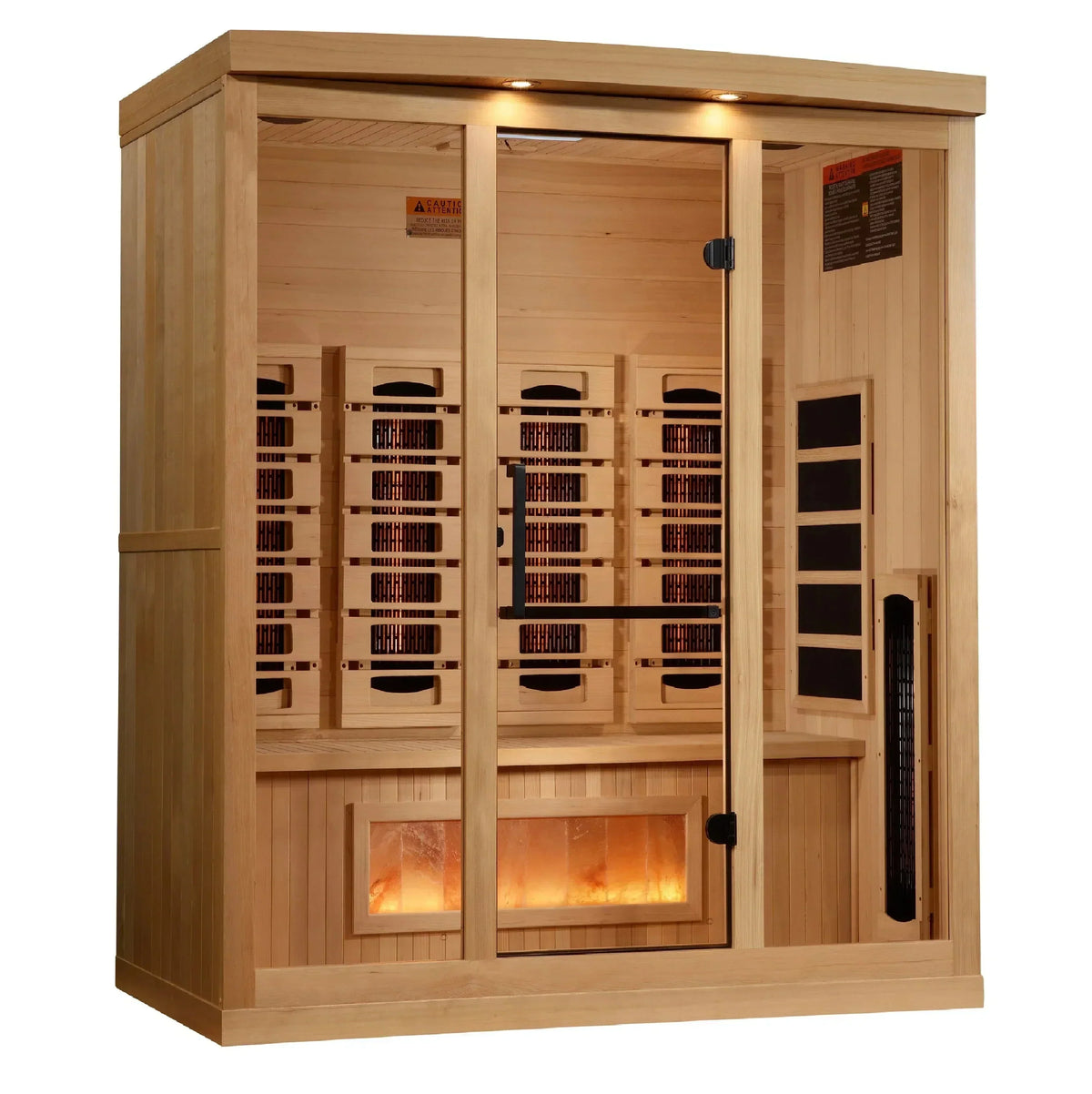 Golden Designs Reserve Edition GDI-8040-03 4-person full spectrum infrared indoor sauna cabin crafted from natural Canadian Hemlock wood.