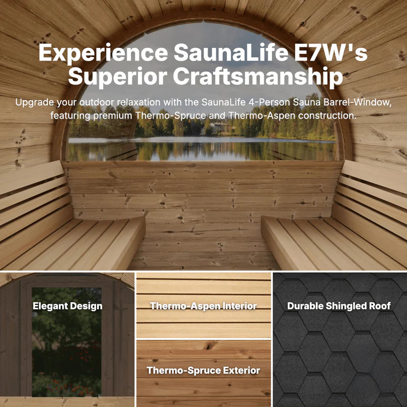 SaunaLife Model E7W 4 Person Sauna Barrel-Window