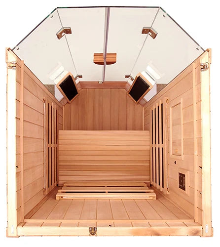 Clearlight Sanctuary 1 one-person infrared sauna wooden cabin exterior