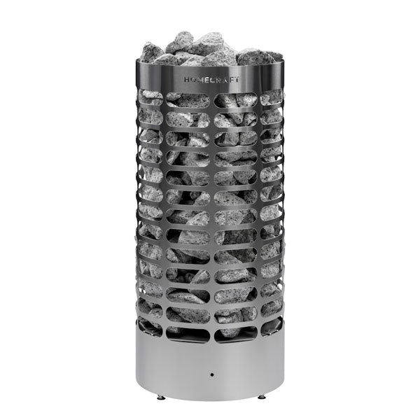 Electric mini sauna heater with stainless steel shell and black stone rocks on top