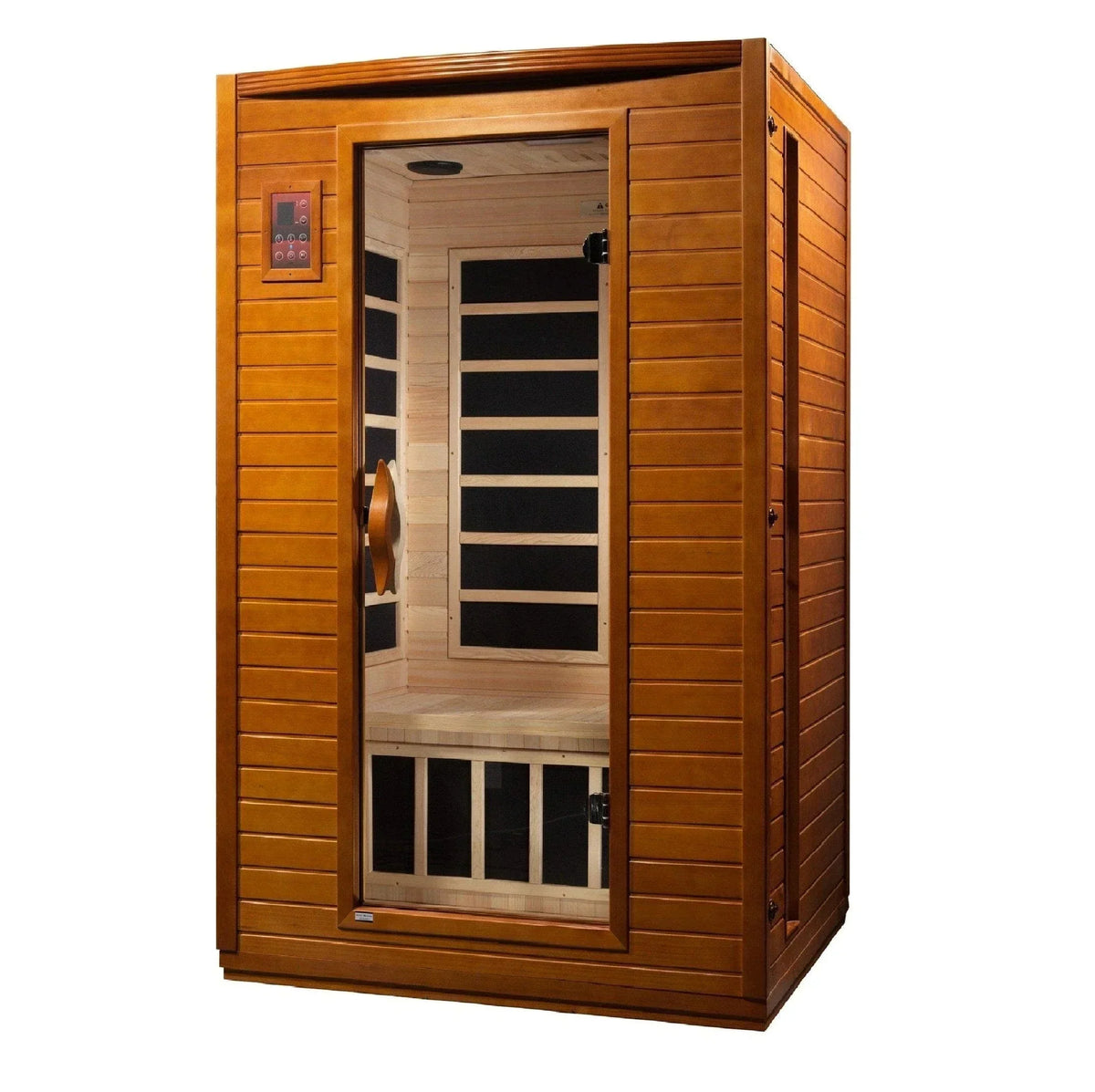 Dynamic “Versailles” 2-Person Low EMF FAR Infrared Sauna DYN-6202-03 made from Canadian Hemlock wood with energy-efficient heating panels for home wellness and relaxation