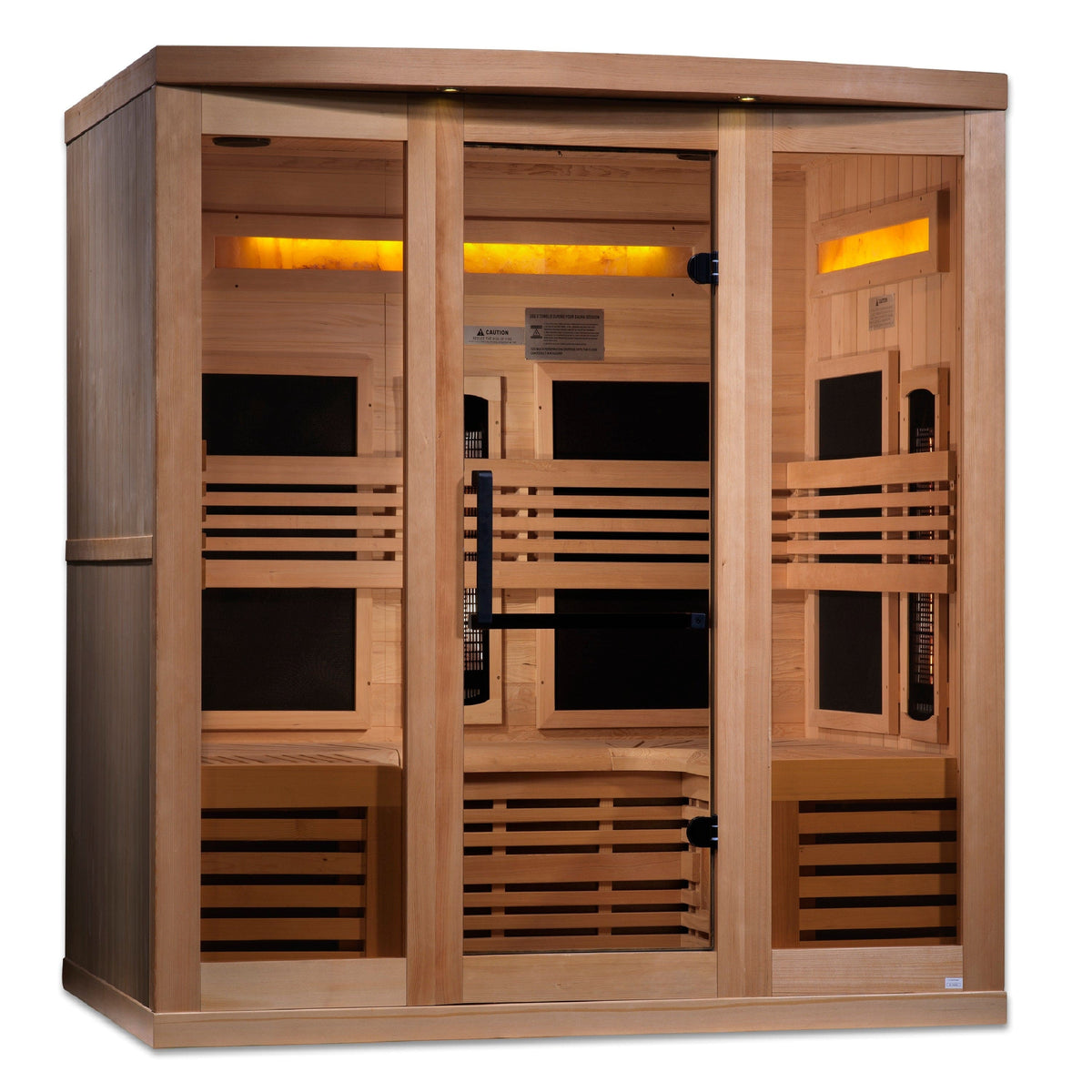 Golden Designs Reserve Edition GDI-8260-01 6-person full spectrum infrared sauna cabin built with premium natural Canadian Hemlock wood.