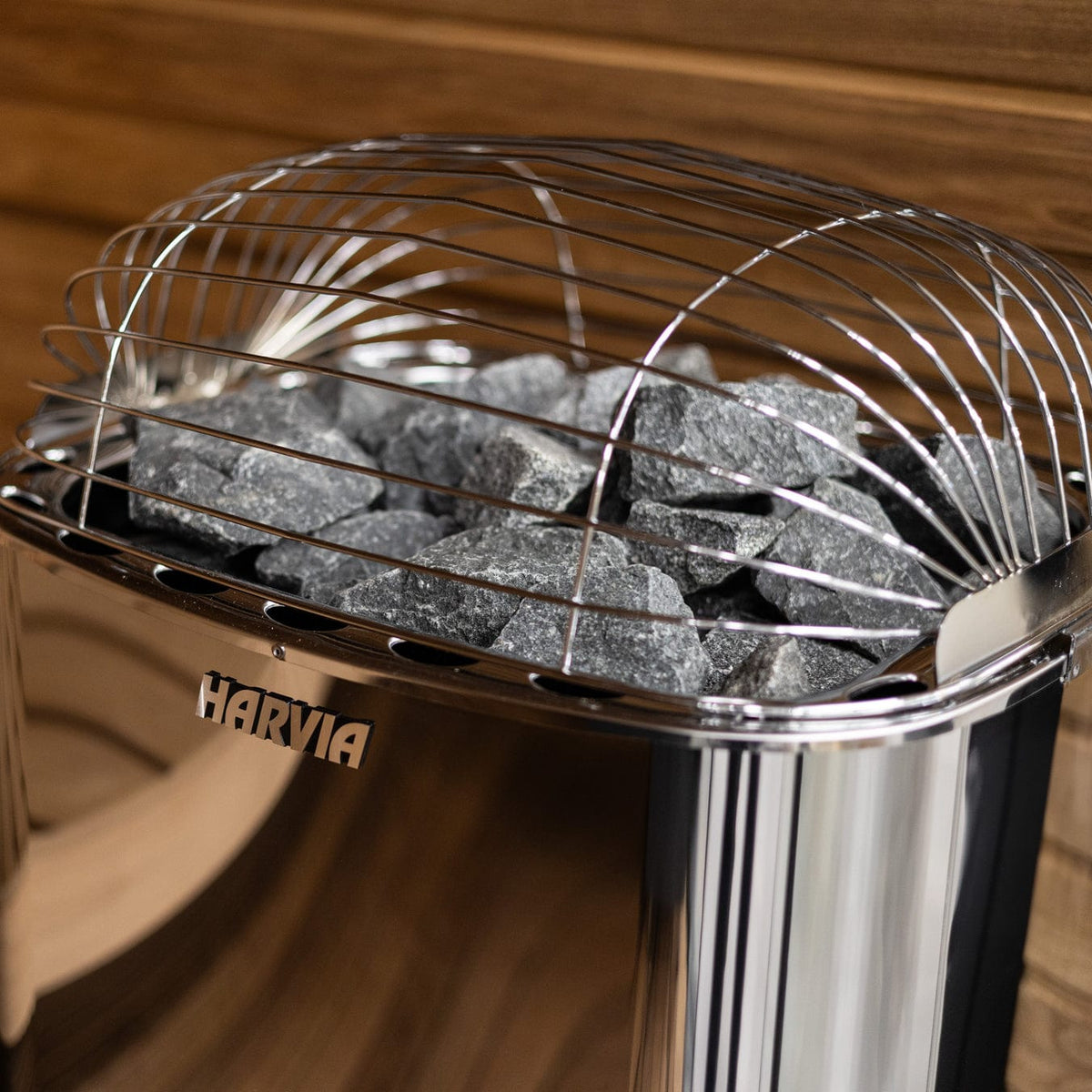 Harvia sauna heater top wire basket with gray stones