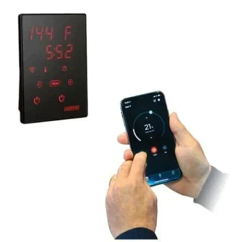 Sauna heater control panel with red LED temperature display and button controls