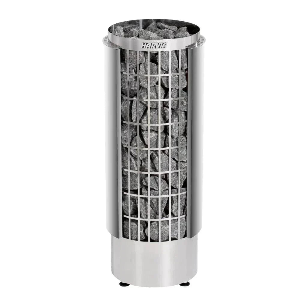 Stainless-steel electric sauna heater with stone basket and upper rim guard