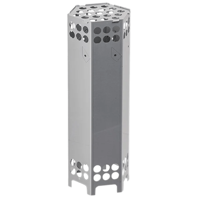Stainless steel electric sauna heater body with vented side panels and top plate
