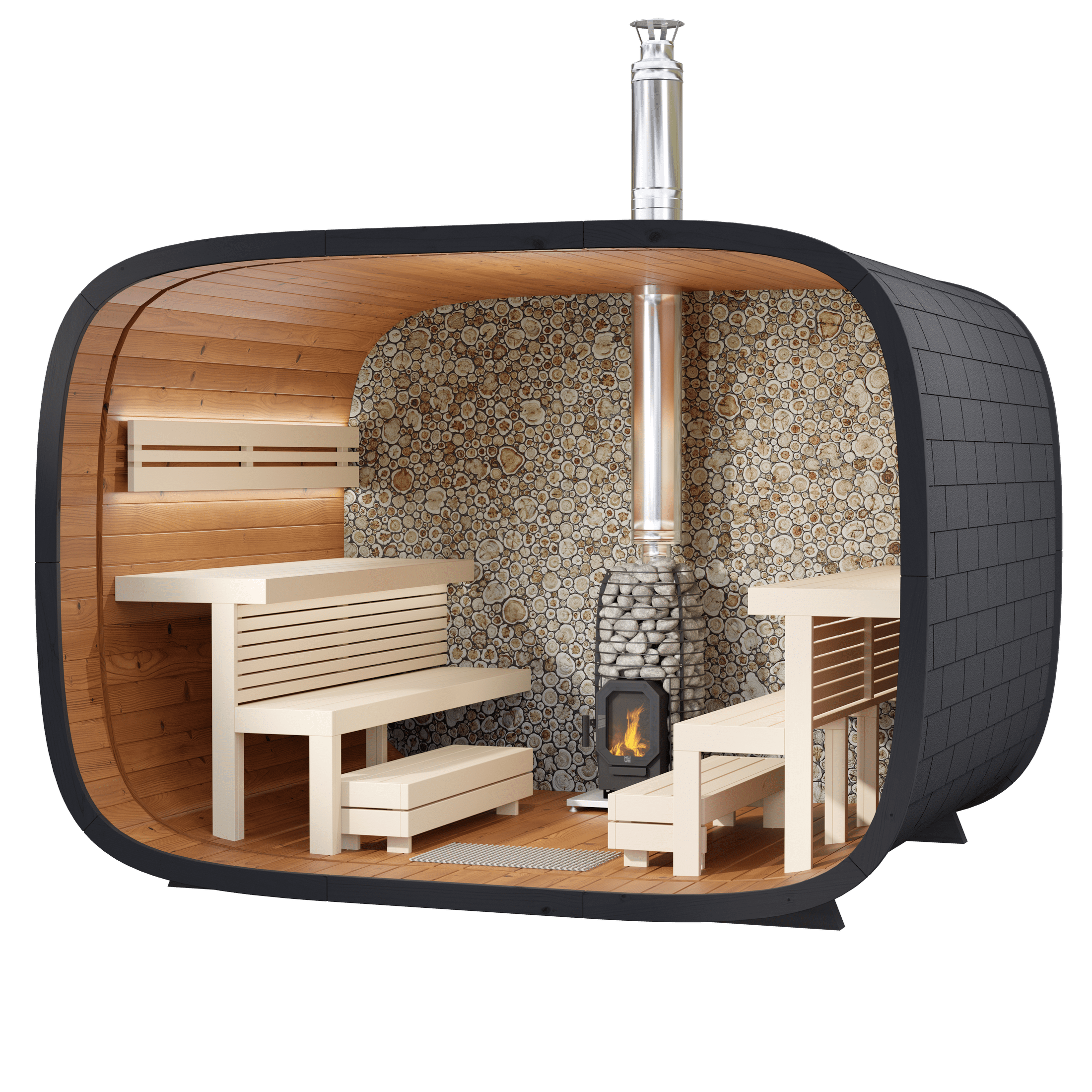 Leil Round Cube Single Outdoor Sauna 6-8 Person