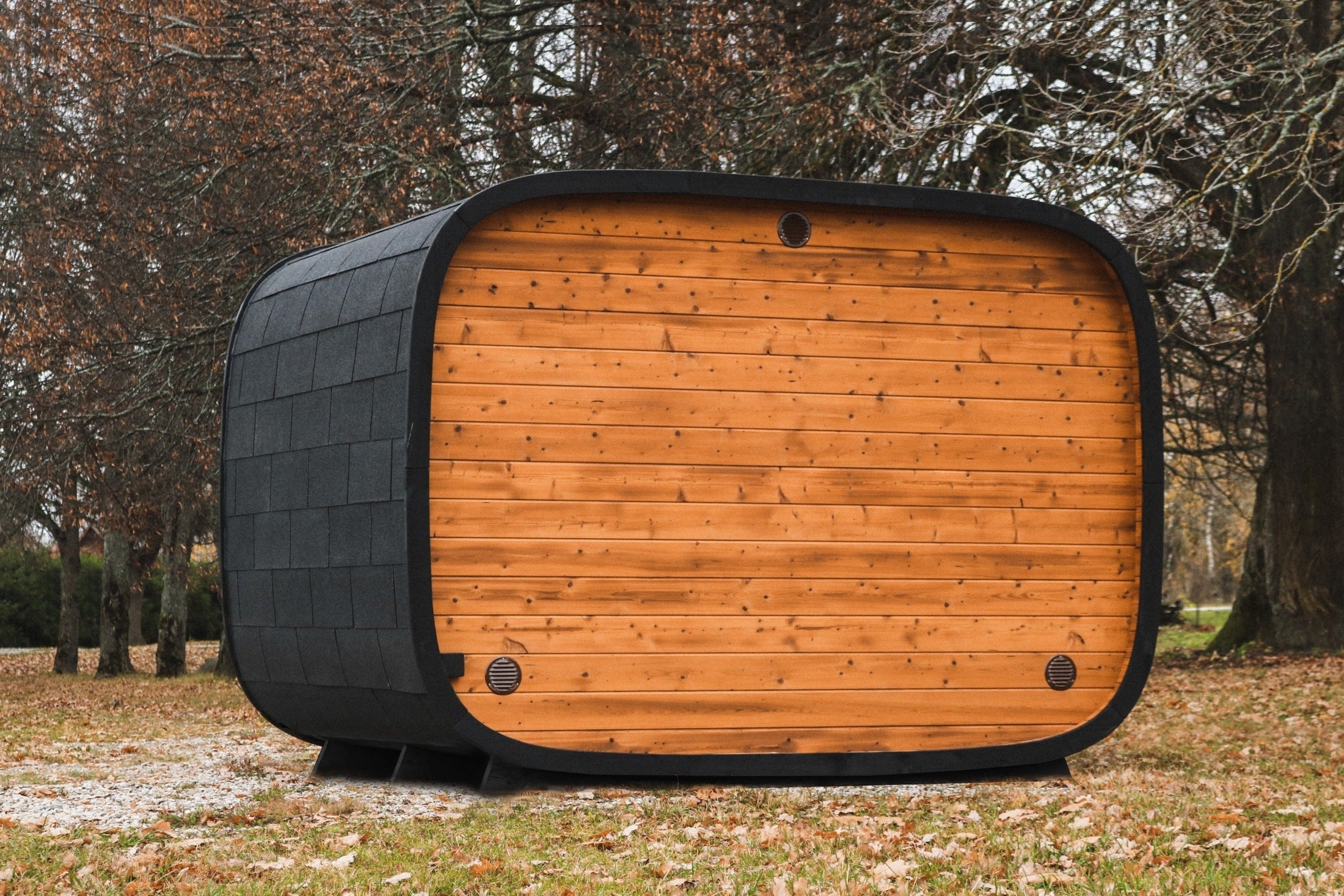 Leil Round Cube Double Outdoor Sauna with Changing Room 5-6 Person