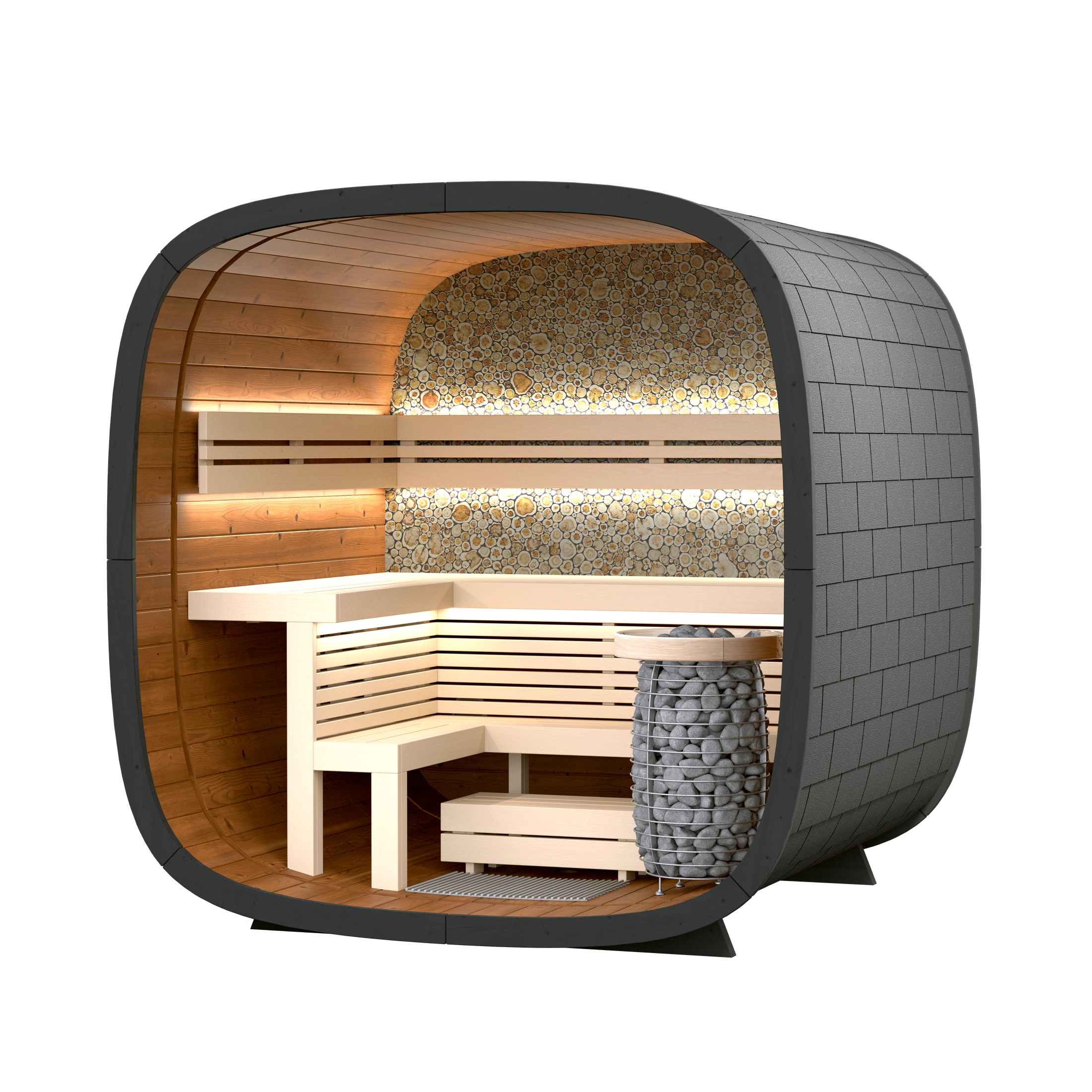 Leil Round Cube Mini Outdoor Sauna 4-5 Person