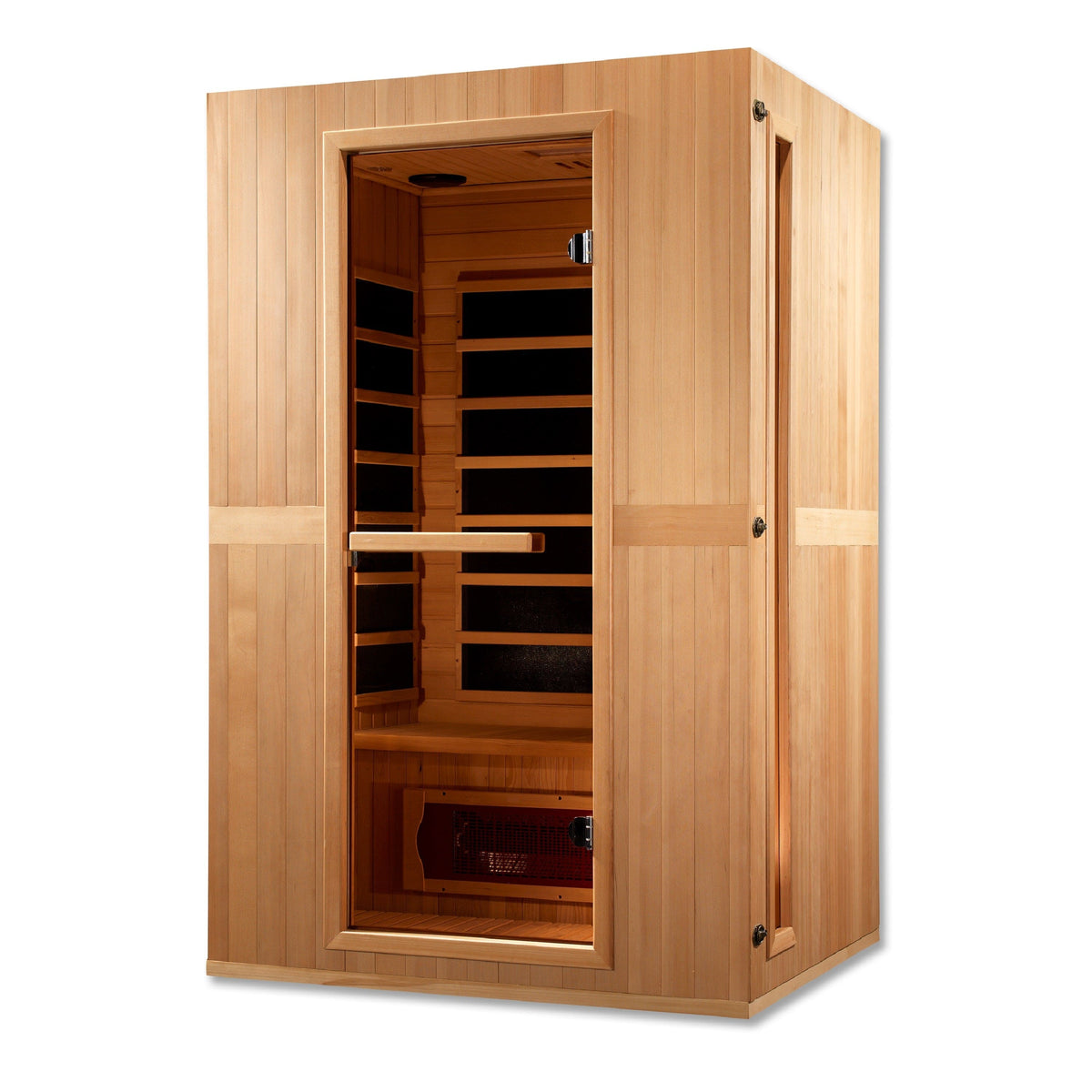 MX-LS2-01 Maxxus Serenity 2-person low EMF FAR infrared sauna made with Canadian Hemlock wood featuring Dual Tech heating for home wellness and relaxation