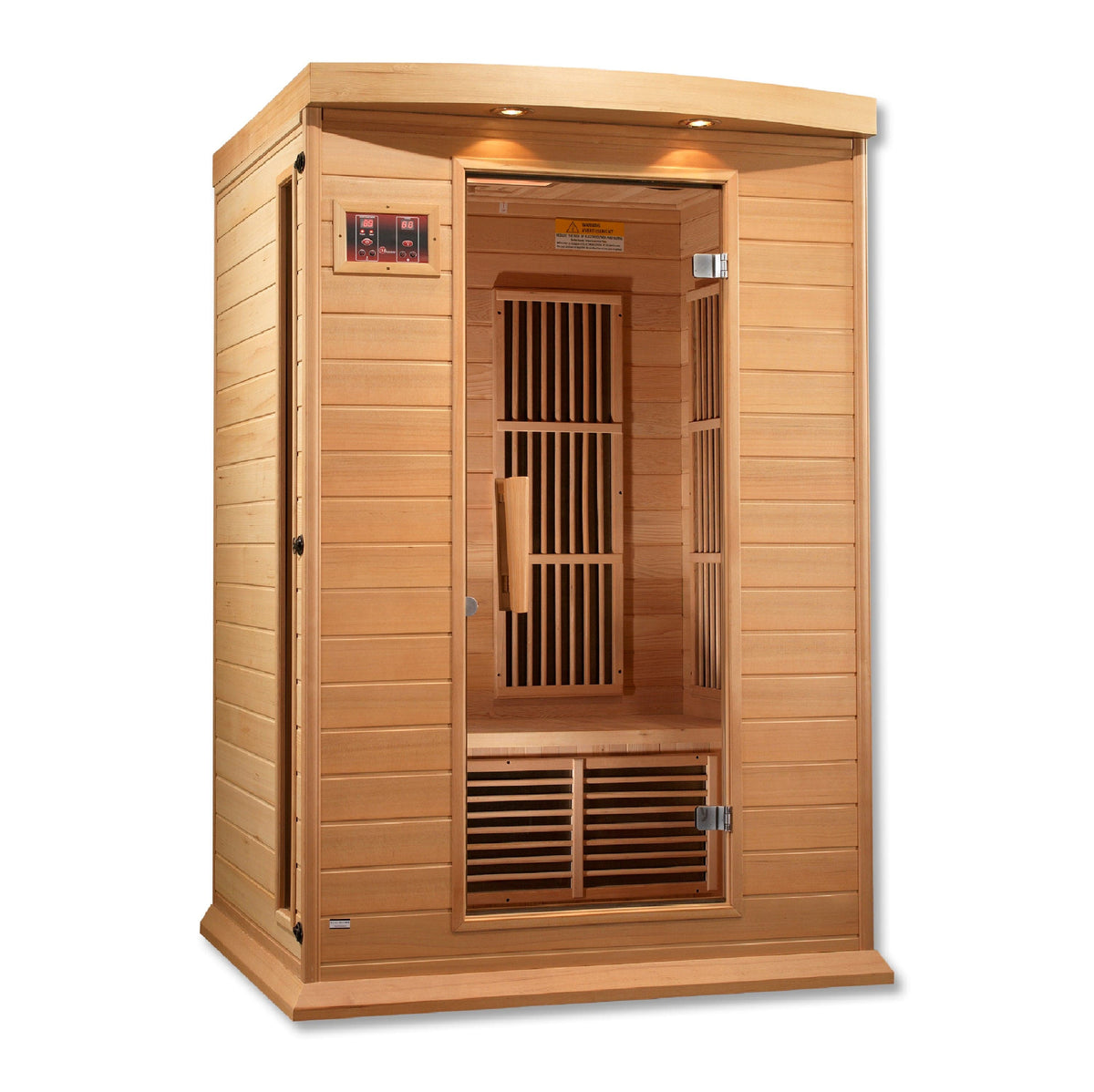 MX-K206-01 Maxxus 2-Person Low EMF FAR Infrared Sauna (MX-K206-01) made from Canadian Hemlock wood, designed for compact home wellness and relaxation.