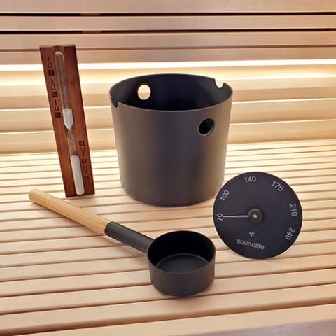 SaunaLife Bucket and Ladle Package 2 Timer, Thermometer w/Premium Bucket & Ladle - Sauna Accessory Package