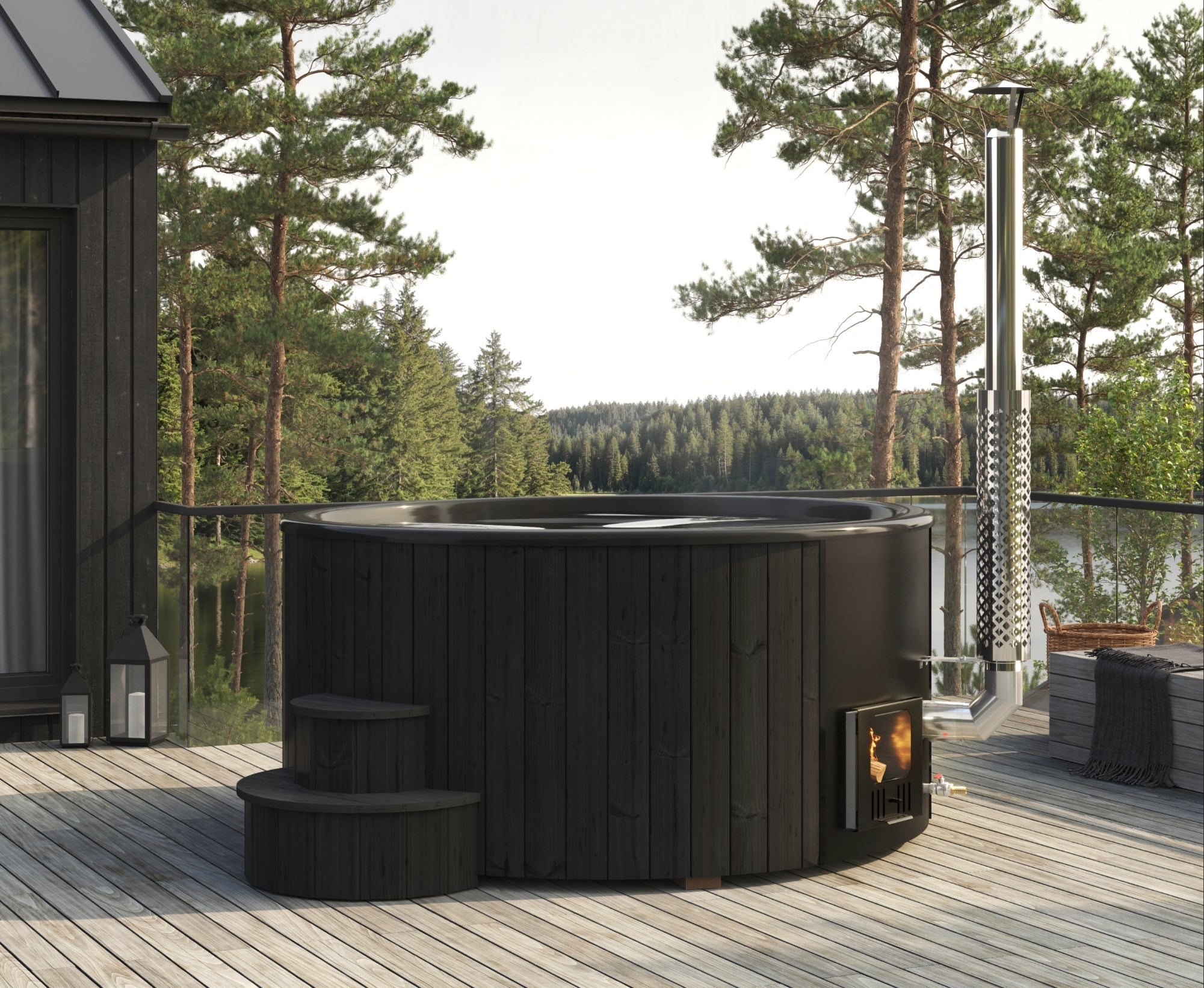 SaunaLife Model S6B - Up to 7 Persons - Home Wood-Burning Hot Tub - Black
