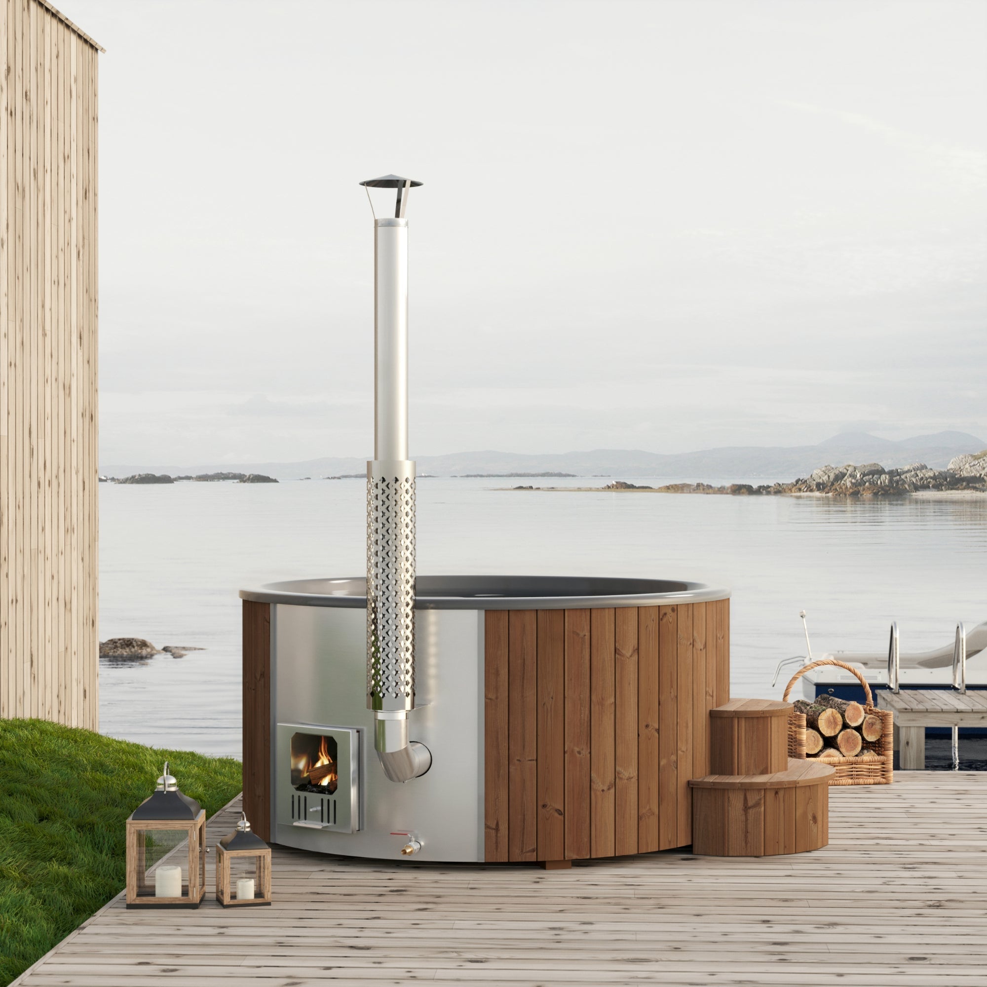 SaunaLife Model S6N - Up to 7 Persons Home Wood-Burning Hot Tub - Natural