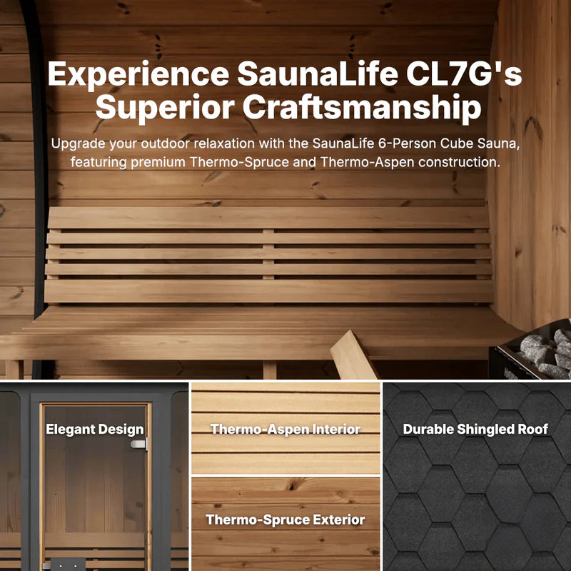 SaunaLife Model CL7G 6 Person Cube Series Outdoor Sauna Kit
