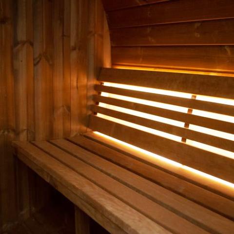 SaunaLife Model E7G 4 Person Barrel Sauna w/ Glass Front