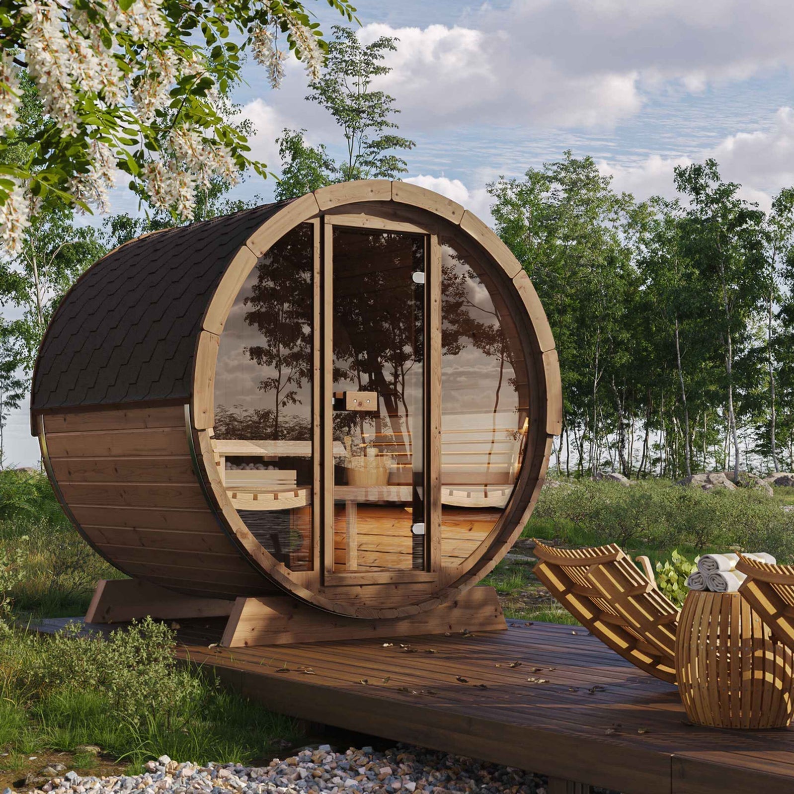 SaunaLife Model E7W 4 Person Sauna Barrel-Window