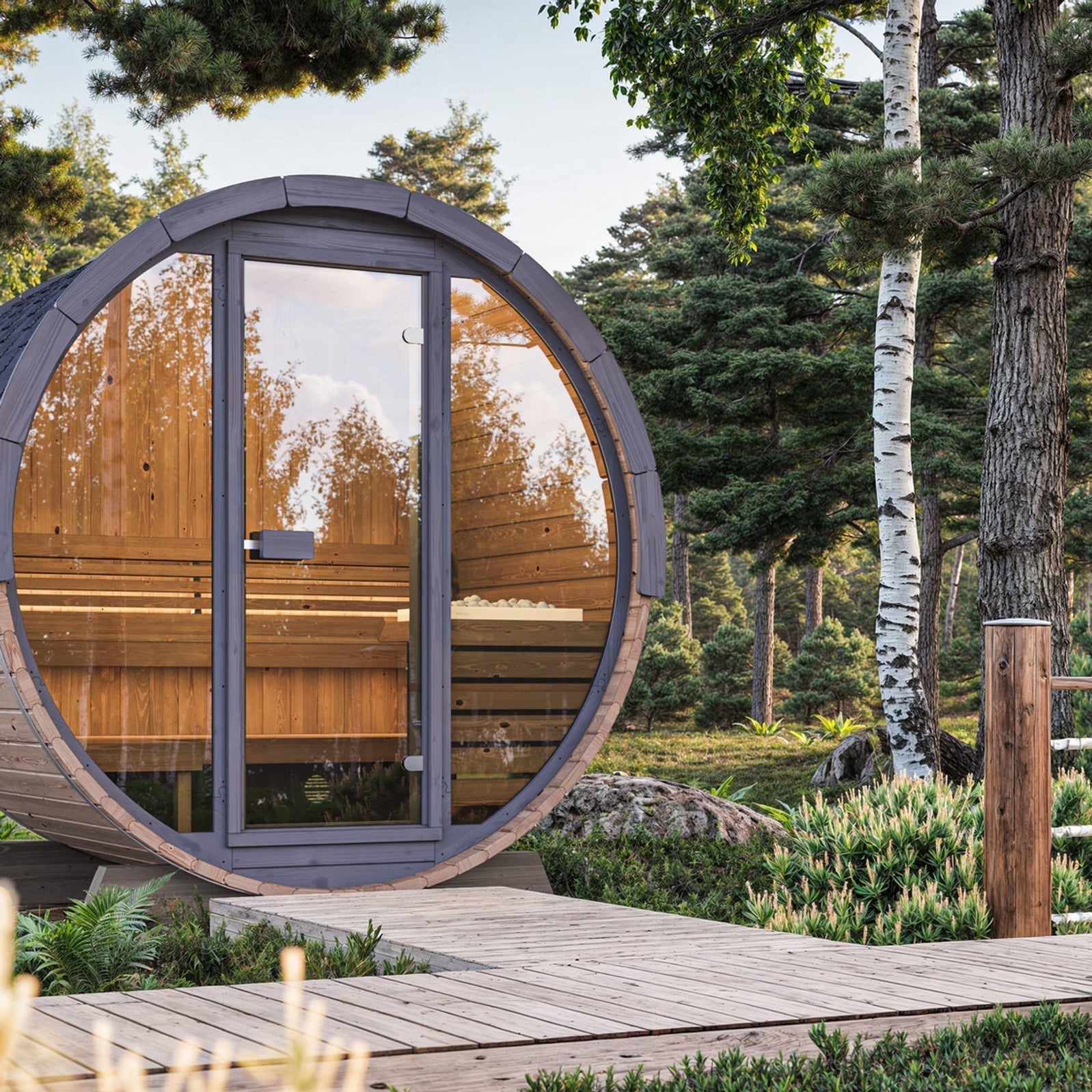 SaunaLife Model EE6G 4 Person Barrel Sauna