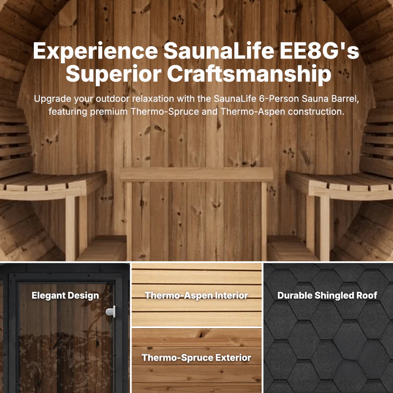 SaunaLife Model EE8G 6 Person Barrel Sauna