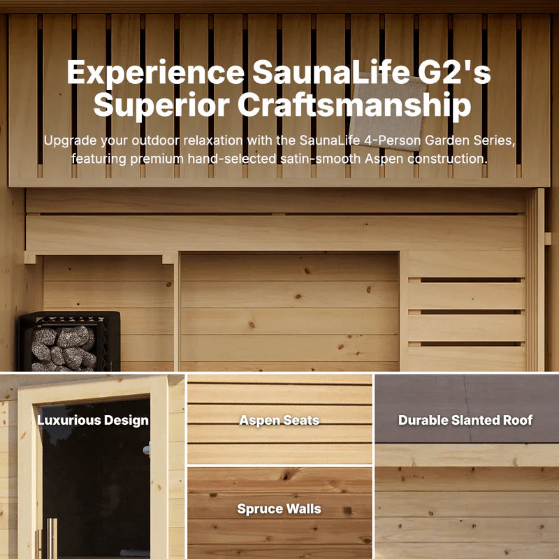 SaunaLife Model G2 4 Person Garden Series Outdoor Home Sauna Kit