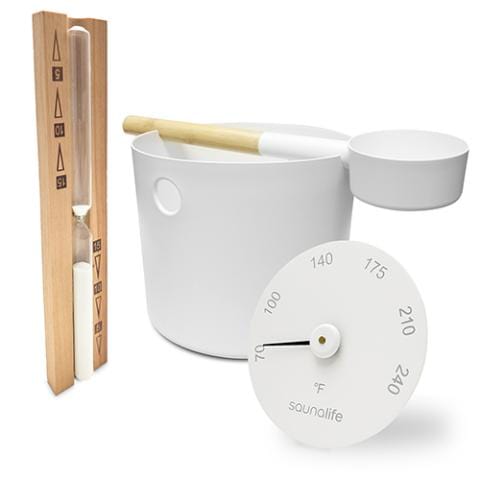 SaunaLife Bucket and Ladle Package 2 Timer, Thermometer w/Premium Bucket & Ladle - Sauna Accessory Package