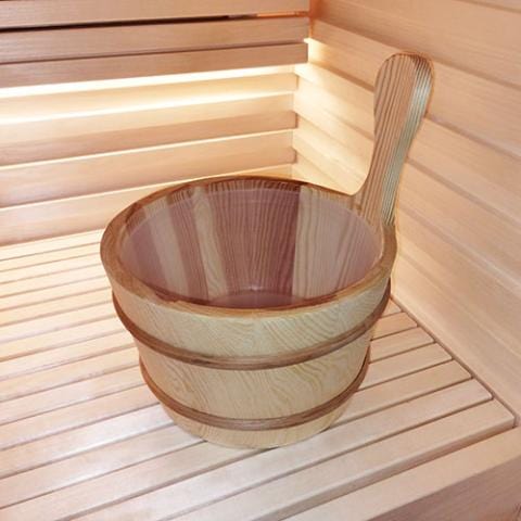 SaunaLife Wooden 1-Gallon Sauna Bucket, Wood Ladle, Thermometer, Hygrometer, Black ACCPKG-3