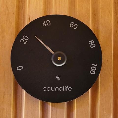SaunaLife Wooden 1-Gallon Sauna Bucket, Wood Ladle, Thermometer, Hygrometer, Black ACCPKG-3