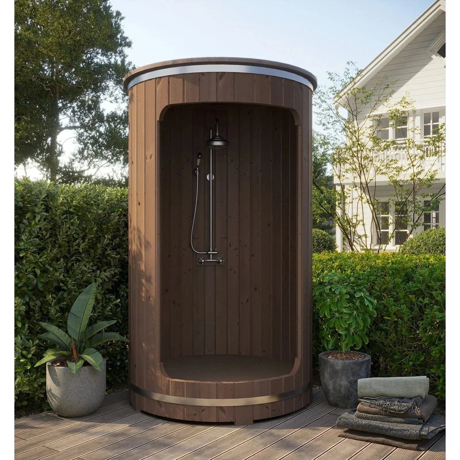 SaunaLife Barrel Shower Model R3, Rain-Series Outdoor Barrel Shower Kit 53"Wx90"H
