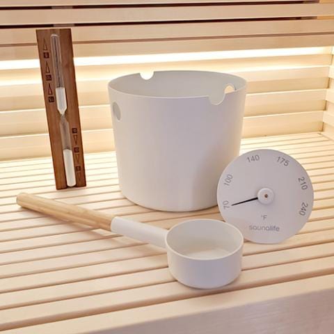 SaunaLife Bucket and Ladle Package 2 Timer, Thermometer w/Premium Bucket & Ladle - Sauna Accessory Package