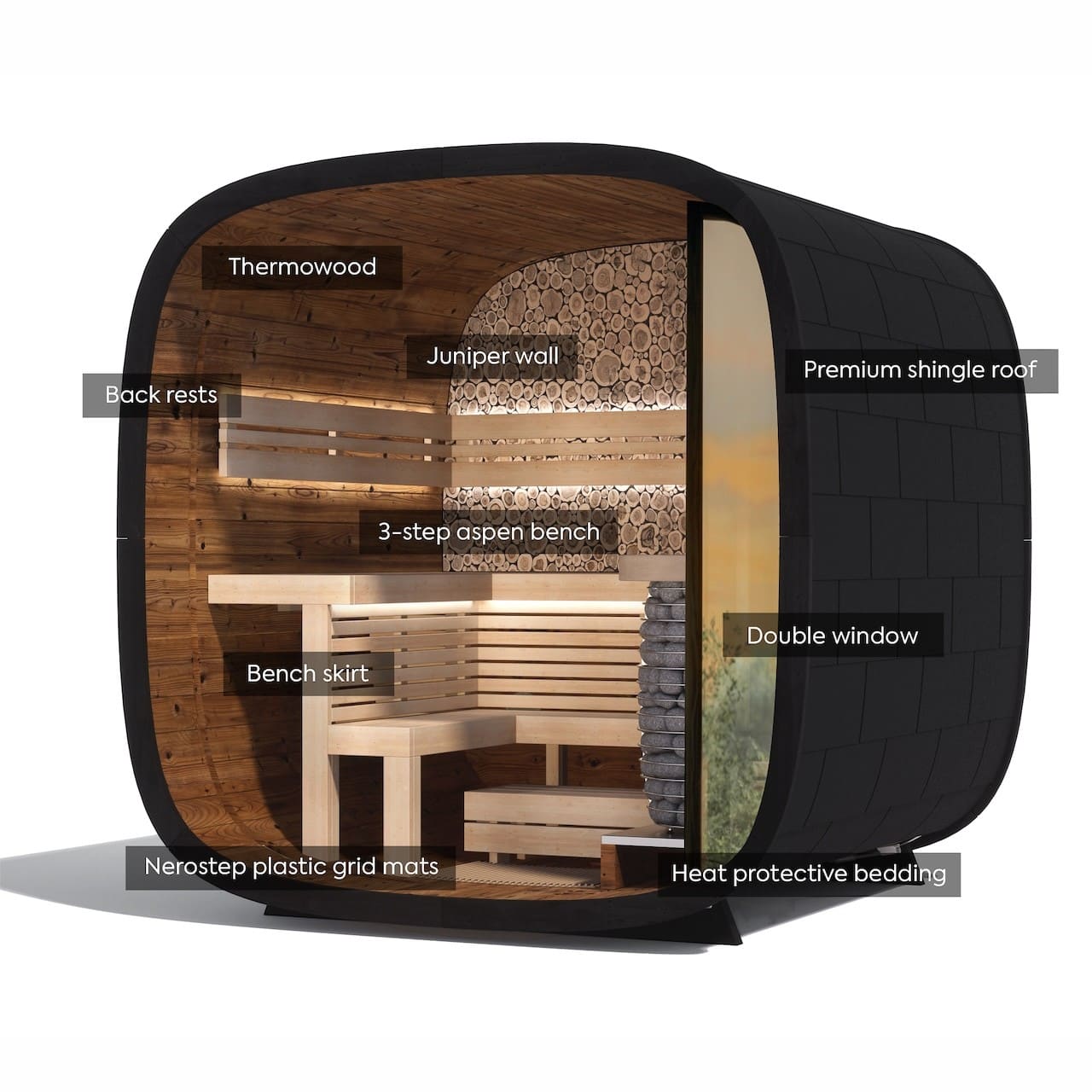 Leil Round Cube Mini Outdoor Sauna 4-5 Person