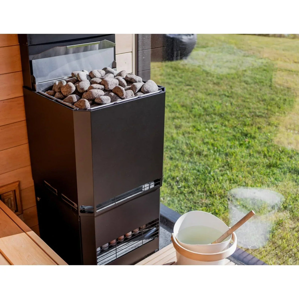 Saunum AIR L 10 sauna heater with Himalayan salt spheres